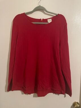 Chico’s Long Sleeve Zip Back Top Red Size 3 (Large) (249)